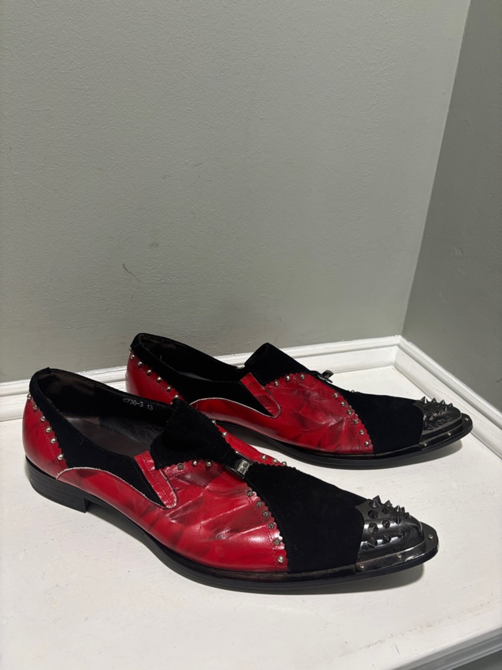 ZOTA Black & Red Men’s Studded Cap-Toe Dress Shoes-size 13